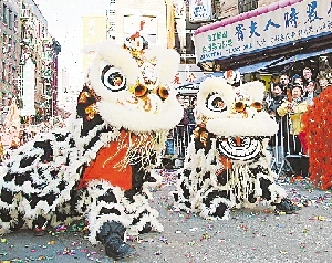 美国纽约 唐人街 第十届新春大游行 华人社区 舞狮表演